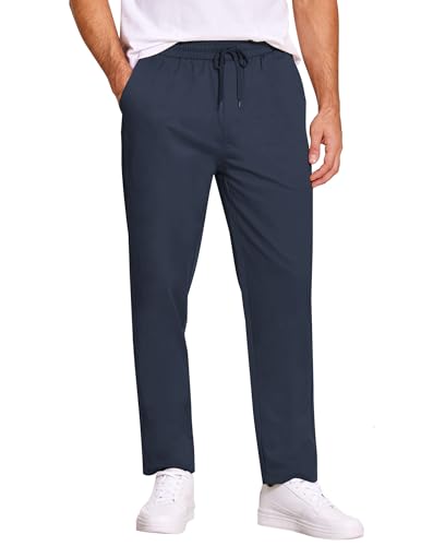 Lista de Pantalones Economicos para Caballero del mes. 44 COOFANDY - Pantalones casuales de algodón para hombre, ajuste regular, cintura elástica con cordón, pantalones chinos de pierna recta, Azul marino, Large