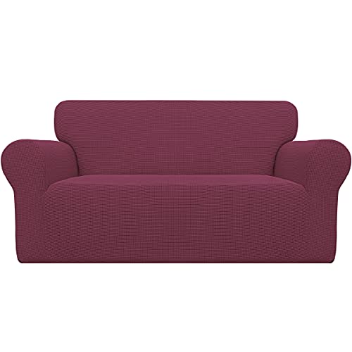 Image of Easy-Going Stretch Loveseat Slipcover 1-Piece Sofa Cover Furniture Protector Couch Soft with Elastic Bottom for Kids Polyester Spandex Jacquard Fabric Small Checks (Loveseat, ASH Rose)