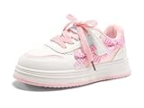 Haloumoning Kids Girls Shoes Slip On Sneakers Bowknot Lace Up Athletic Walking Shoes for Little/Big Kids Pink
