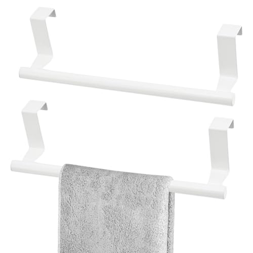 Lot de 2 porte-serviettes à suspendre - En acier inoxydable - Avec bandes antidérapantes et anti-rayures - Pour porte d'armoire, cuisine, salle de bain - 2...