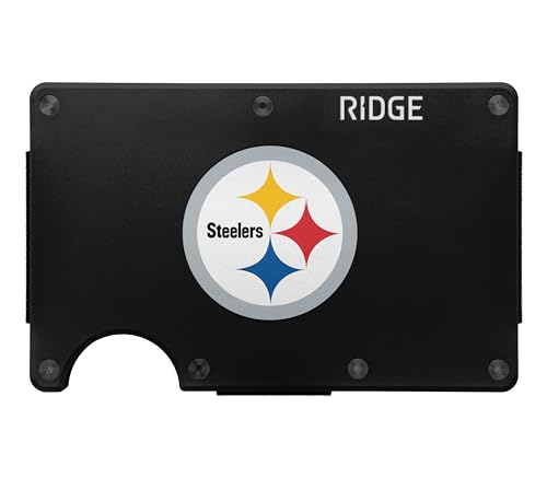 The Ridge NFL Wallet - Pittsburgh Steelers - Slim Wallet Card Holder Carry up to 12 Cards RFID Safe Blocks Chip Readers Minimalist Wallet With Cash Strap & Extra Money Clip