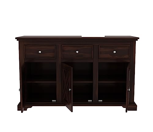 Image of Solid Sheesham Wood Cabinets & Sideboards for Living Room Bedroom (Carrock, Walnut Finish)