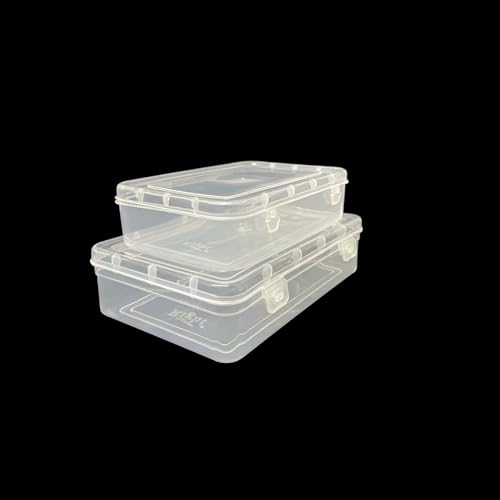 Image of URBAA Plastic Small Storage Boxes Container With Lock Lid, Jewellery Case Organiser(PUREPACK4455-12) (Size No. - 44, 55) (Clear, 16.5 X 11 X 4.5 Cm) (Clear, 19.5 X 13 X 5 Cm) - Set Of 12, Rectangular