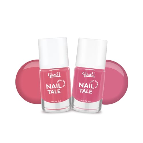 Image of Glam21 Nail Tale- Nail Lacquer|Multicolor|Quick Drying Nail Polish| Glossy Gel Finish Nail Kit | Highly Pigmented & Long Lasting | Chip Resistance|9ml Each| Pack Of 2 (Shade-18-17)