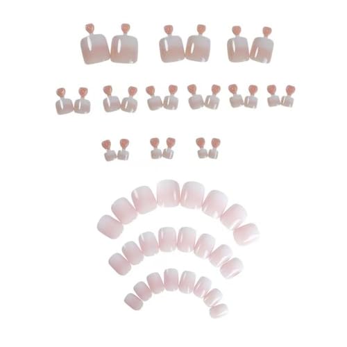 Image of 48 Pcs Ombre Press on Nails & Press on Toenails Set Short Square False Nail Glossy Full Cover Fake Nails Pink White Glue on Nail Artificial Acrylic Stick on Toe Nail for Women Summer Manicure
