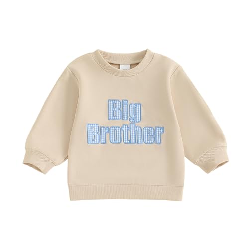 XRTBMN Big Brother Sweatshirt Toddler Boy Long Sleeve Embroidery Gingham Letter Pullover Tops Kid Fall Clothes Winter Outfit (Blue 5-6 Years)
