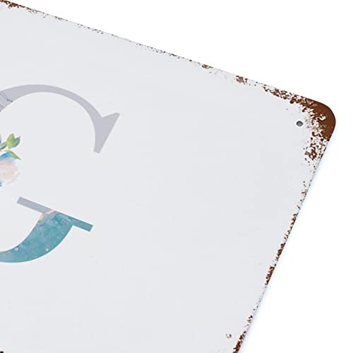 Plaque en métal avec monogramme floral G bleu 30x45 cm pour déco murale