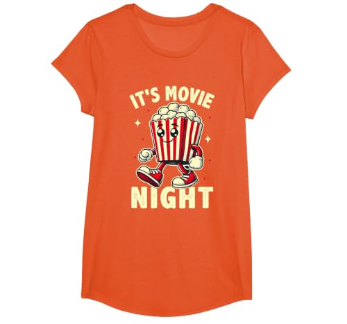 It's Movie Night Retro Family Movie Night T-Shirt, Girls, Orange, X-Small