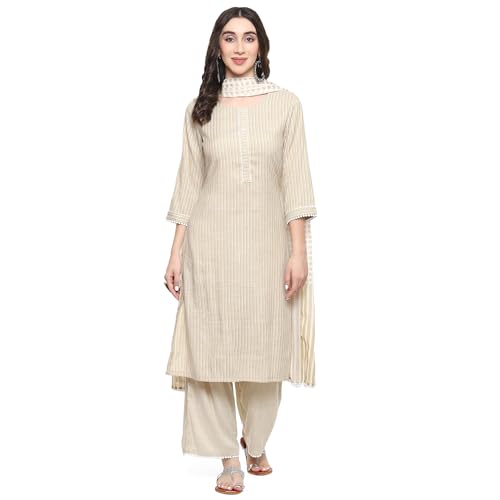 Image of BIBA Women Voile Straight Kurta Palazzo Suit Set