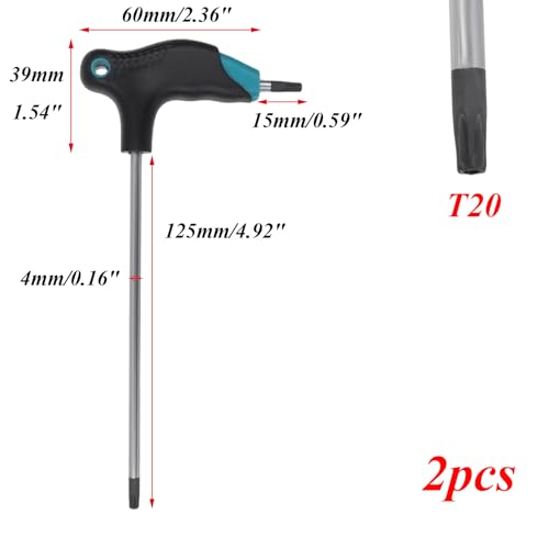 Image of Antrader Dual End T20 Torx Wrench,Cr-V Steel Anti Tamper Proof Hex Key-2pcs | Ergonomic T-Handle Non-Slip Grip Long Arm Screwdriver,With Hanging Holes For Easy Storage