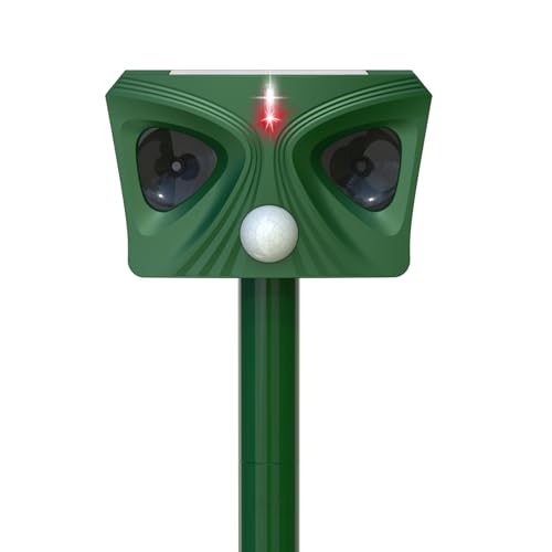 2024 Solar Ultrasonic Animal Repellent, Upgraded Outdoor Powered Squirrels Deterrent with Motion Sensor,Sound and White and Red LED Flashing,Waterproof Animal Repellent for Cat Deer Dog Bird Rabbit