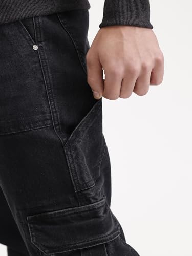Image of WROGN Men's Cotton Stretch Cargo Jeans | Solid | Straight Fit