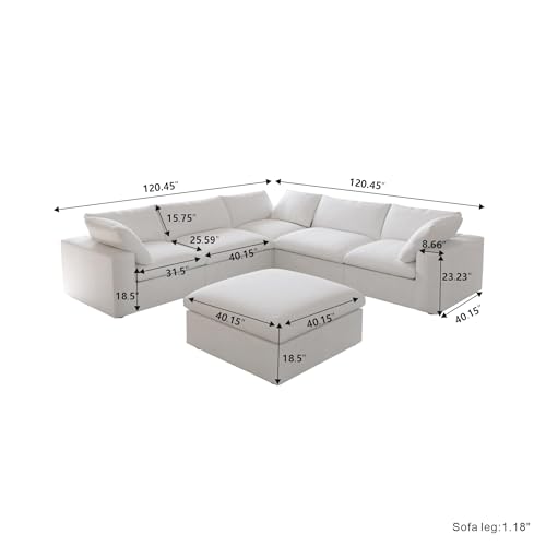 Image of JACH V Shape Cloud Couches for Living Room, Modular Convertible Sectional Sofa Couch, Couch Cushion Covers Removable, Cloud Sofas with Chaise Ottoman for Party Living Room, Bedroom, Apartment (White)