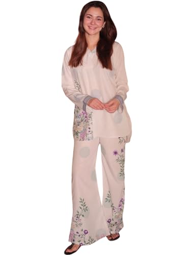 Image of Modestouze Attires Co Ord Set for Women Stylish - Poly Rayon Long Sleeves Turkish Cord Mandarin Neck Floral Print Western Co Order Set for Women, Wear as Office Coat, Travel Coord, Cot