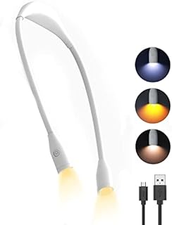 tuare Neck Reading Light, 3 Color Book Light with Stepless Adjust Brightness, Rechargeable Lightweight Neck Light for Knitting Reading Crafting Travelling, Bitrthday Gifts for Women or Men (White)