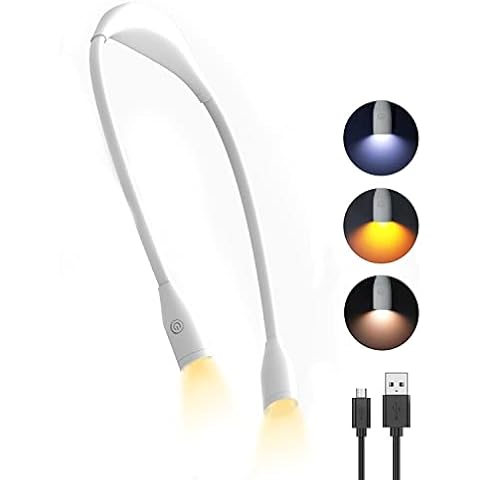 tuare Neck Reading Light, 3 Color Book Light with Stepless Adjust Brightness, Rechargeable Lightweight Neck Light for Knitting Reading Crafting Travelling, Bitrthday Gifts for Women or Men (White) Cover