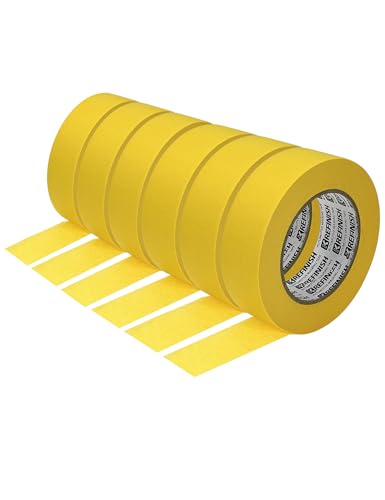 Image of KREFINISH Painters Tape for Cars Vehicles Paint Tape Auto Body Yellow Masking Tape Heat Resistant Automotive Removable No Residue Painting Tape Bulk Set for Paint Booth, 1.41in-60 yards /6rolls