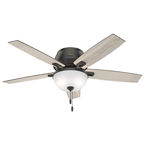Hunter 50274 Donegan Indoor Low Profile Ceiling Fan with LED Light and Pull Chain Control, 52, Noble Bronze