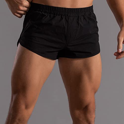 Men Boxers Loose Fit Stretchy Quick-Dry Bulge Pouch Enhancing Lightweight Breathable Underwear Workout Solid Trunks Black3