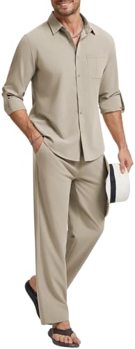 WEEN CHARM Mens Shirts Casual 2 Piece Long Sleeve Button Down Cuban...