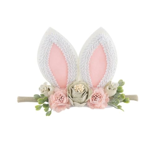 GEZISAN Baby Girl Floral Easter Bunny Nylon Headband Flower Elastic Hairband Bows Wraps For Newborn Infant Toddler Hair Accessories (RT004)