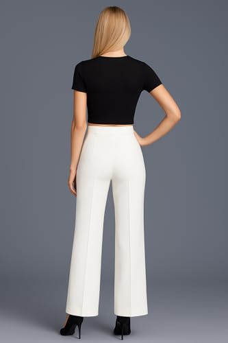 Image of SWADESI STUFF Women's High Waisted Bell Bottom Pants | Retro Wide Leg Trousers | Stretchy Flared Palazzo Pants for Office, Casual Wear & Party