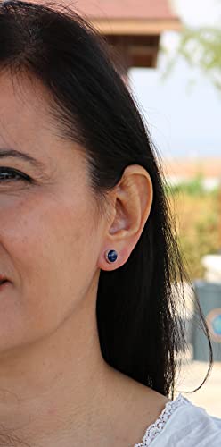 Echmeck Sterling Silver 925 Round Stone Handmade Stud Earrings For Women (Blue Lapis Lazuli - 9Mm) #TOP2