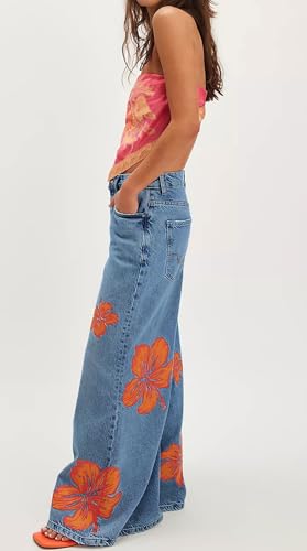 loveimgs Women Vintage Floral Printed Wide Leg Jeans Denim Palazzo Pants Baggy Y2k Patchwork Flower Flare Jeans Sweatpants4