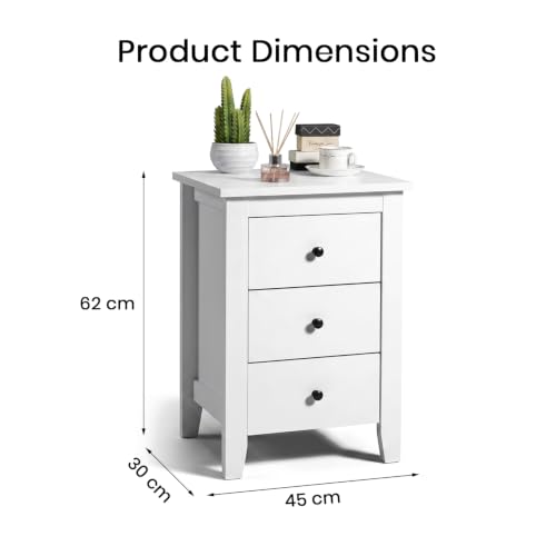 Image of SHIKHA WOOD CRAFT Sheesham Wood Bedside Table with 3 Drawers Storage | Wooden Multipurpose Nightstand End Table Furniture for Living Room, Bedroom, Hotel, Home and Office (White)