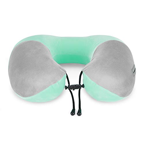 Image of Nasher Miles 100% Pure Memory Foam Travel Neck Pillow, 360 Stable Neck Support with Snap-on Button (Teal and Grey)