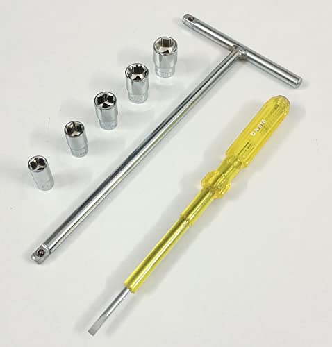 Image of 1 /4 inch T - Handle with 8, 9, 10, 11 12mm Sockets and Long Line Voltage Tester, Anti-Slip & Anti-Corrosion properties (Combo 7)