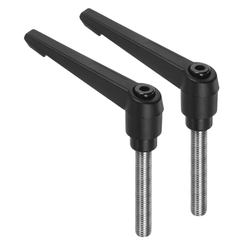 Image of uxcell 2pcs Clamping Lever Handles, M10 x 50mm 304 Stainless Steel Threaded Male Stud, Adjustable Handles Locking Quick Release Ratchet Push Button Bolt Knobs, Black