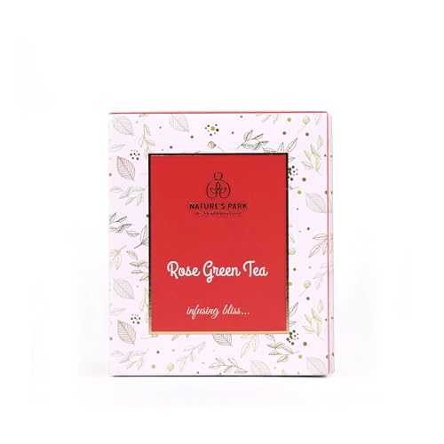 Image of Nature's Park Rose Green Tea - 20 Premium Tea Bags - For Glowing Skin, Stress Relieving, Good Sleep, Antioxidants Rich - Made with 100% Whole Leaf & Natural Rose Petals - Herbal Tea -150g