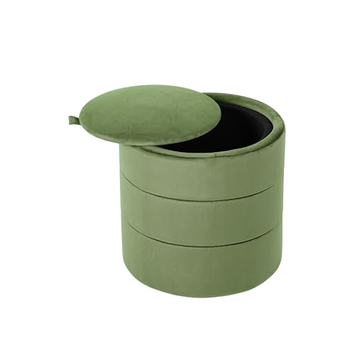 Image of HomePop 18 inch Storage Round Ottoman - Green Velvet