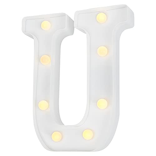 Image of Restaurantware Illumify 7.1 x 1.2 x 8.7 Inch Light Up Letter 1 Durable Marquee LED Light - Letter U Touchproof White Plastic Party Light Keyhole Slot For Parties Weddings Or Special Events