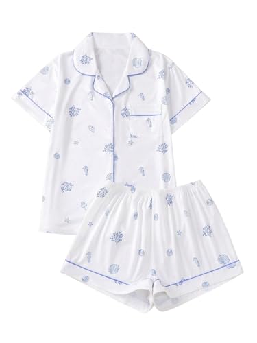 Floerns Women's Floral Pajamas Notch Collar Print Sleepwear Two Piece Pajama Set