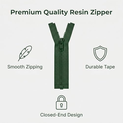 Image of Sawoake 2PCS #5 41 Inch Snparating Jacket Zippers for Sewing Coats Jacket Zipper Green Molded Plastic Zippers Bulk Tailor DIY Sewing Tools for Garment /Bags /Home Textile