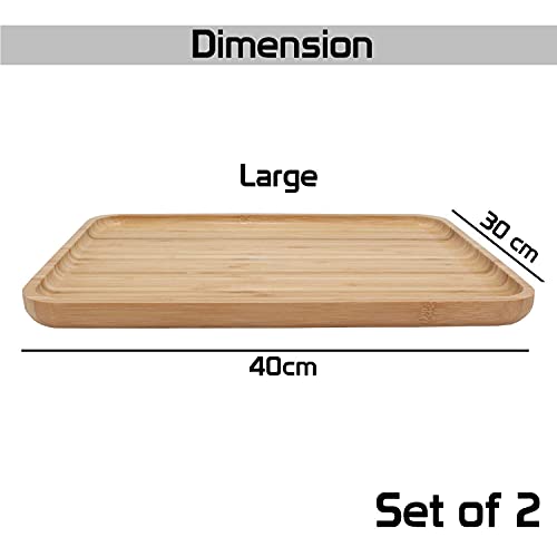 Image of HOKIPO Wooden Bamboo Serving Tray, Beige, Large - Set of 2 (AR1943L*2)