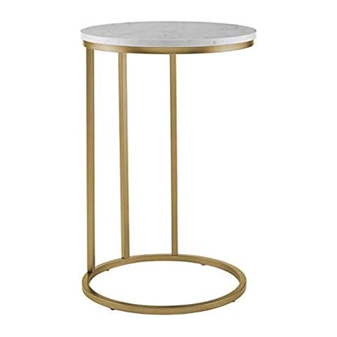 Furniture Modern Round Side End Table for Living Room Faux White Marble Gold Small Side Table Cover