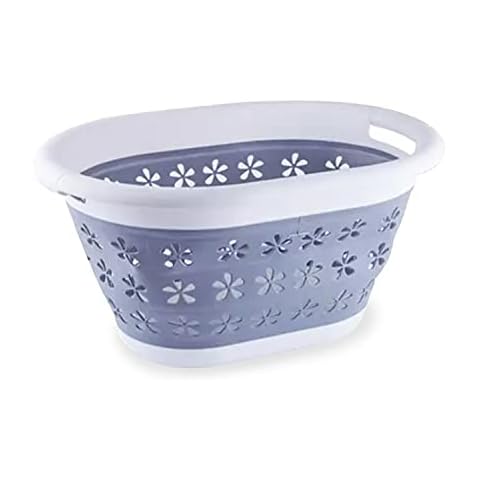 ACUNA Foldable Laundry Hamper Basket 17L, Collapsible Hip Hugger Laundry Storage Basket | Easy Pop Up Multi Use Space Saving Collapsible Laundry basket For Laundry Room, Bedroom, Camping (White-Grey) Cover