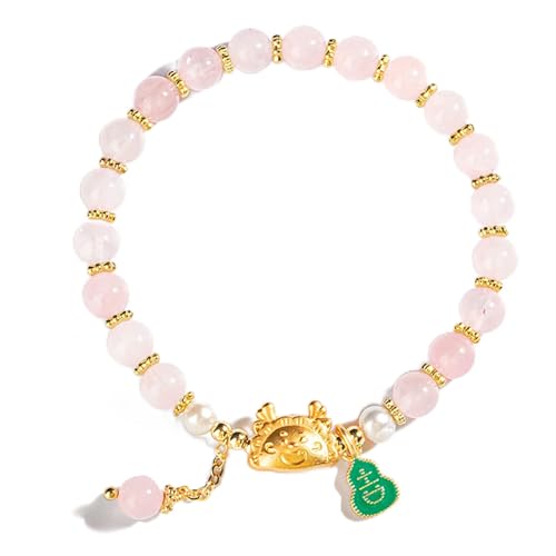 Bracelet porte-bonheur en cristal doré feng shui avec charme dragon et gourde talisman