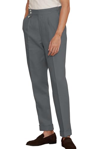 Men's Casual Linen Blend Classic Fit Straight Legs Summer Elastic Waist Pants Trouser