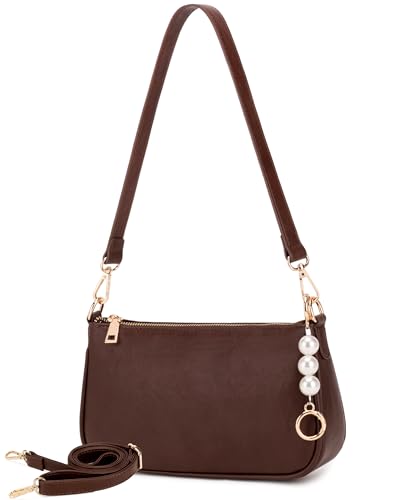 Travistar Handtasche Damen Klein Y2K Tasche Mini Schultertasche Damen mit Perlenanhänger Verstellbarem Riemen Kartenfächer & PU Leder Umhängetasche Crossbody Bag Clutch für Frauen & Teenager
