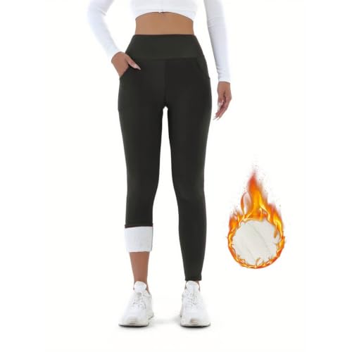 Fleece Lined Tights Women High Waisted Thermal Warm Leggings with Pockets - image 2