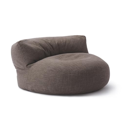 Lumaland Sofá Puff Redondo Grande 320l con Respaldo & Relleno Incluido - Sillón Relax de Lino para Interior - Mueble Ideal para Salón y Habitación - 90 x 50 cm/Marrón