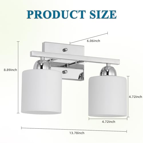 Image of Mecgirn Stainless Steel Milk Glass Vanity Lights for Bathroom, 2 Light Chrome Bathroom Light Fixtures Over Mirror, Ceramic E26 Sockets Wall Mounted