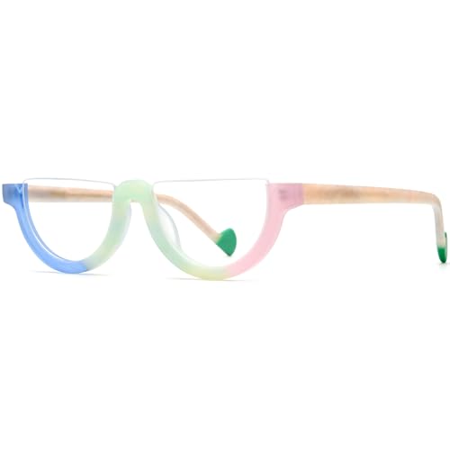 Image of HEPIDEM Matte Multicolor Acetate Glasses Frame Women,Semi Rimless Round Optical Eyeglasses