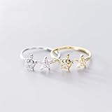 Type des métaux: argent Bijoux Élégant Mini Tortue de Diamant Mignonne Étoiles D\'Art Tortoise Argent Femelle Redimencable Anneaux-Or-Gold, OZZKI, Argent
