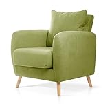SuenosZzz- Sillon CIES butacas para Dormitorio Nórdica. Sillón tapizado Acualine Antimanchas, Color Verde Rio 19. Nordica Individual de una Plaza, COJIN Incorporado. Comedor o Dormitorio…