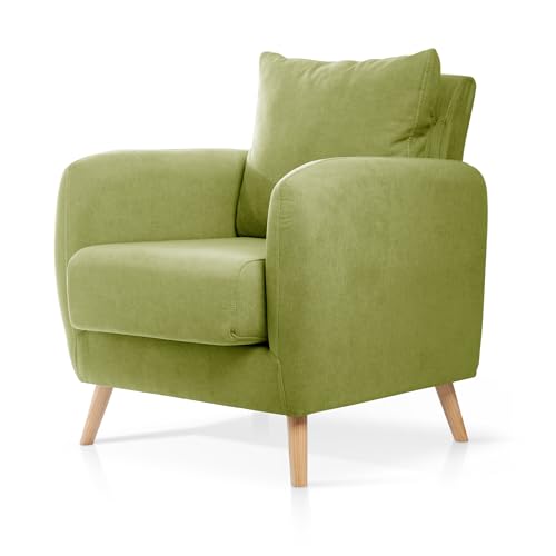 SuenosZzz- Sillon CIES butacas para Dormitorio Nórdica. Sillón tapizado Acualine Antimanchas, Color Verde Rio 19. Nordica Individual de una Plaza, COJIN Incorporado. Comedor o Dormitorio…